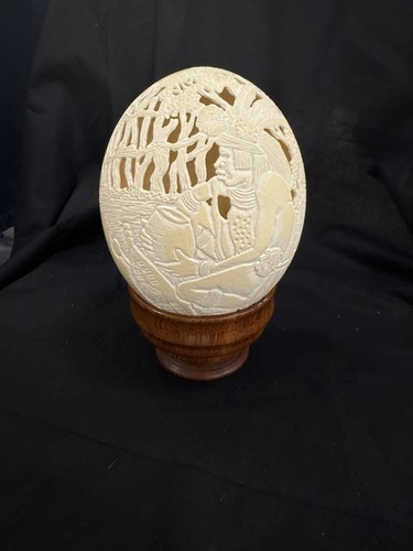 Carved african ostrich egg - carved,