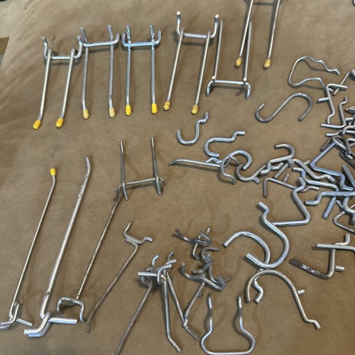 Lot metal peg board - board, hooks