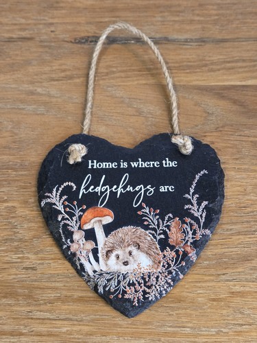 Hedgehog slate hanging heart - hedgehog,