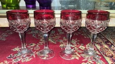 Heavy Crystal Wine Glasses Cranberry Set of Four Vintage