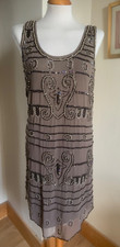 New Rise Brown Heavy Beaded Gatsby Vintage Flapper Style Dress 12