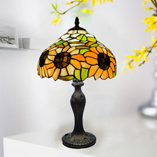 Tiffany Style Table Lamp Sunflower Design 10 inch Handmade Shade Multicolor