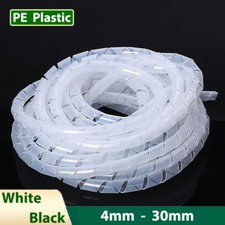 Spiral Wrap Cable Tidy White/Black Hide Banding Loom Wire Management 4mm-30mm