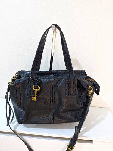 Fossil black leather satchel - black,