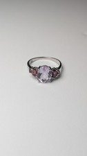 Vintage Sterling Silver Gemstone 5 Stone Amethyst & Topaz  Ring | Size N 1/2