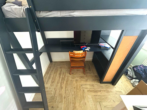 Black wooden single - loft, bed