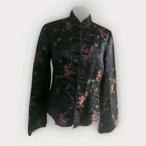 Black floral satin chinese - black,