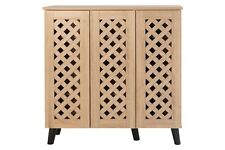 3 Door Shoe Storage Cabinet Oak Cupboard Latticed Doors