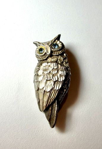 Vintage silver owl - vintage, blue