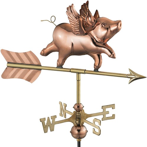 Flying pig copper weathervane - copper,