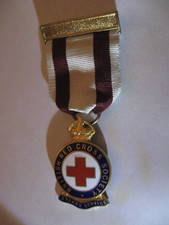 RARE OLD RED CROSS SOCIETY NURSING 3 YEARS ENAMEL BROOCH PIN BADGE WITH RIBBON
