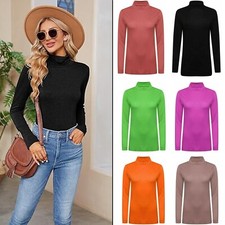 LADIES WOMENS POLO NECK ROLL NECK TURTLE NECK PLAIN JUMPER TOP LONG SLEEVE 8-26