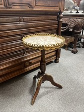 Antique Marble Top French Louis Bedside / Wine Table with Brass Gallery