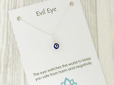 Dainty Evil Eye Herringbone Necklace Pendant Gift Protection Silver Plated
