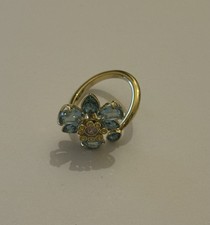 Swarovski Idyllia open ring Mixed cuts, Flower, Blue, Gold-tone plated SIZE 55