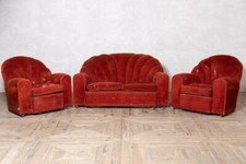 1930'S ART DECO THREE PIECE SOFA SUITE AUTHENTIC RED ART DECO SUITE