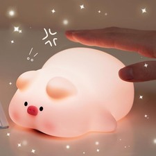 Cute Pig Night Light for Kids Rechargeable LED Lamp Adorable Bedside Lighting