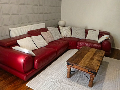 Red leather corner - red, sofa