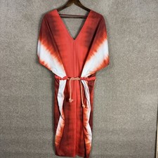 Zara Dress Womens Medium Red White Orange Tie Dye Belted Kimono Caftan Summer