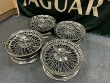 JAGUAR BEAUTIFUL CHROME WIRE WHEELS 5X15 + LOVELY RECHROMED   SPINNERS 