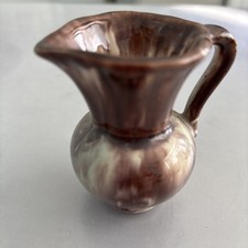 Vintage German Drip Glazed Brown Swirl Miniature Pitcher Vase Jug 7cm Tall