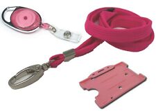 ID Neck Strap Lanyard, ID Card Holder & Retractable Reel Pass Badge Holder Pink
