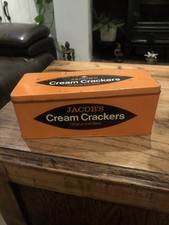1970’s Jacob’s Cream Crackers Orange Empty Storage Tin Vintage Collectible Prop