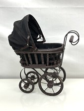 Vintage Wicker Wooden and metal toy stroller antique rare doll carriage Good OLD