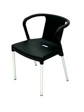 Black plastic stacking chairs