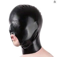 Latex Rubber Hood Eye Mesh Open Mouth Mask Zipper Back BDSM Fetish Party Cosplay
