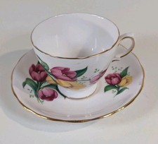 Crown Royal England Bone China Pink Yellow Tulip Tea Set - Cup & Saucer