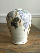 Vintage Aldrich Pottery Vase: Handmade Grape Design, Rustic Home Accent
