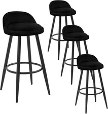 1/2/4x Velvet Bar Stools Breakfast Kitchen Chair Low Back Bar Stool Metal Frame