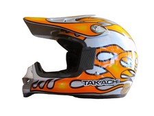 Kids Childrens Takachi TK-65 Junior Motocross MX Helmet Flame Silver Orange - S
