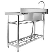 Stainless Steel Utility Sink, Free Standing Single Bowl Commercial Kitchen Sink