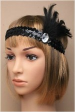 BLACK SEQUIN FEATHER HEADBAND