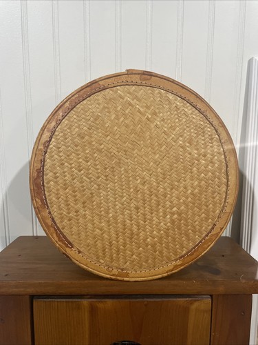 Vintage wicker and leather hat - wicker,