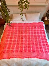 Handmade Crochet Bed Blanket Throw, Floral, Lace, Double Bed, 190 X 185 Cm