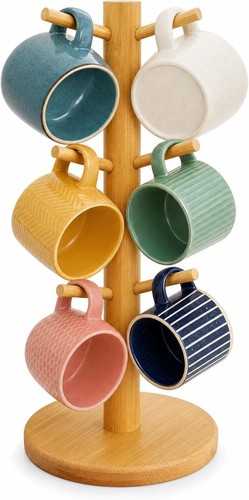 Wooden mug tree holder natural - wooden,