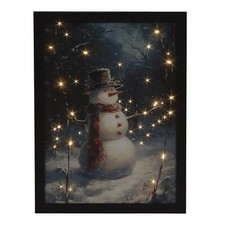 Christmas Fibre Optic Canvas Art Snowman In Winter Snowy Wonderland Light LED 