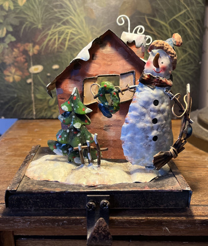 Vintage snowman metal - snowman, mantel