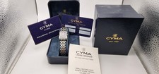 Cyma Tank Lady's Watch with Diamond Bezel and Blue Dial in Box with Papers.