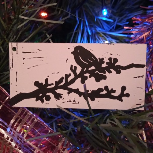 Winter robin bird gift tag - robin,