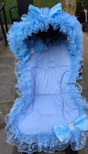 Pram pushchair blue frilly - pram/pushchair,