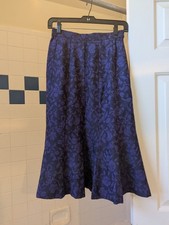 NWOT Belles Journees Purple Floral 100% Wool Trumpet Skirt Size XS