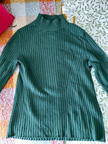 Bershka green rib knit mock - green, rib-knit