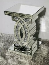 Mirrored Crushed Crystal Diamond Pedestal Table End Table Lamp Table 40x40x60 cm