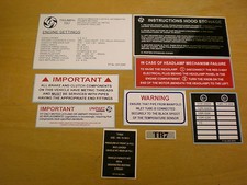 Triumph TR7 TR8 ** UNDER BONNET STICKER SET ** Set of 9 Information labels