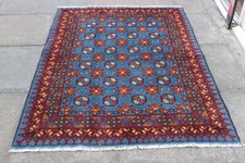 Vintage Hand Made Traditional Oriental Wool Blue Large Rug 182x125cm