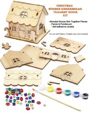 Christmas Gingerbread House Wooden Tealight Holder Craft Kit Paints Gems 8.5x9cm